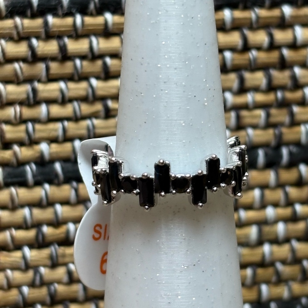 Bomb Party OG Ring Lab Created Black Onyx on Rhodium Plating Women's Ring